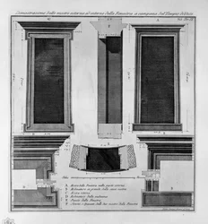 Demonstration of the external and internal views of the bell window of the Temple of Vesta